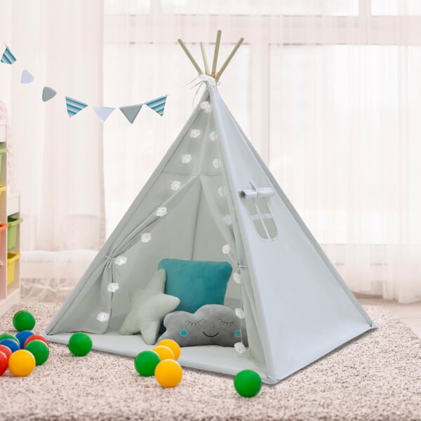 Namiot tipi dla dzieci Michael, 160x120x120cm szaro-niebieski z dodatkami