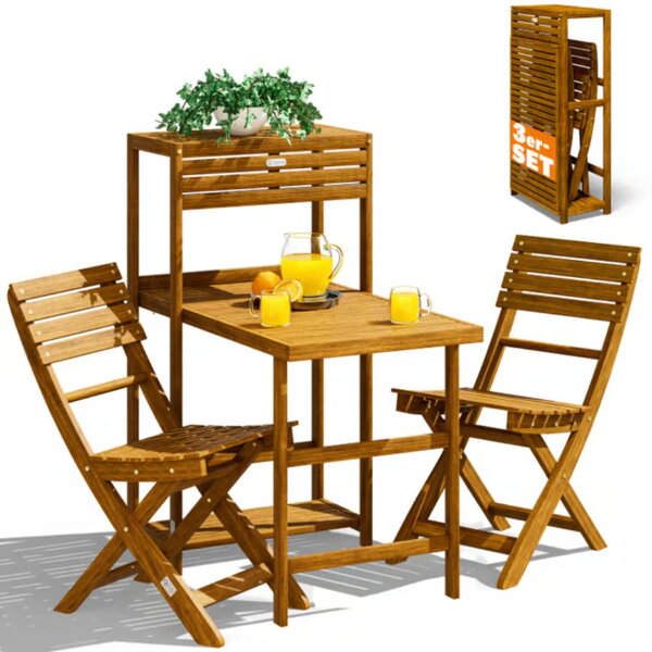 Zestaw balkonowy PATIO, 3-elementowy, naturalne drewno