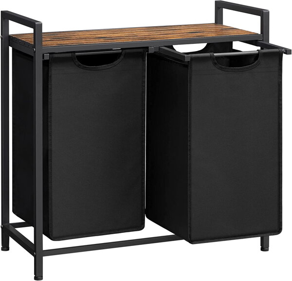 Kosz na bieliznę z półką BERGEN, 2x46l, czarna/brązowa