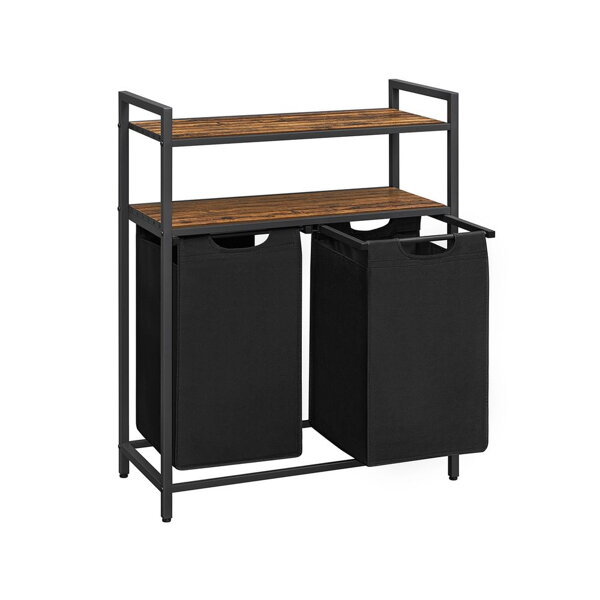 Kosz na bieliznę z 2 półkami BERGEN, 2x46l, czarna/brązowa