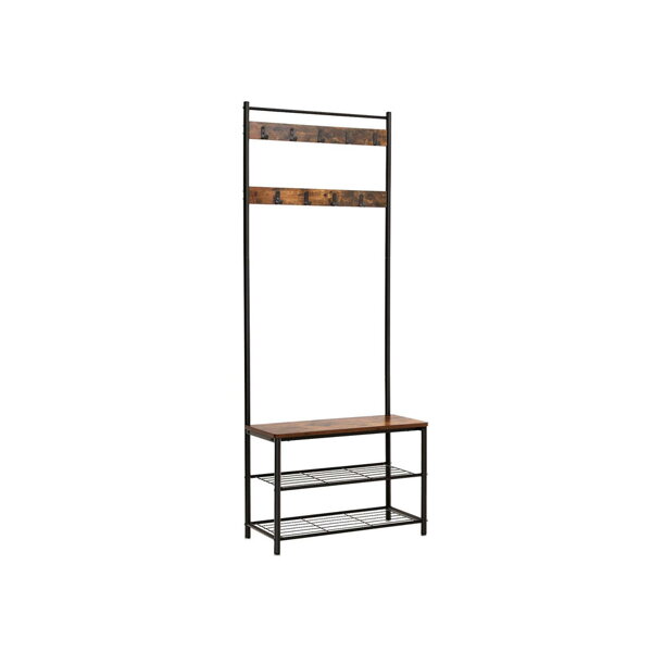 Wieszak z ławką i stojakiem na buty HENRY w stylu industrialnym, 32x70x175 cm, brązowy/czarny