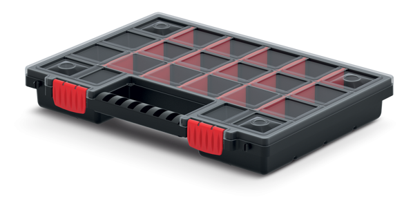 Plastikowy organizer NORS, 10 sztuk, 22 przegródki, 34x25x5 cm, czarno-przezroczysty
