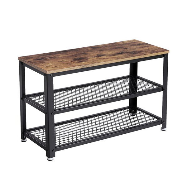 Ławka do przedpokoju z miejscem na buty INDY, 73x30x45cm, brązowa/czarna