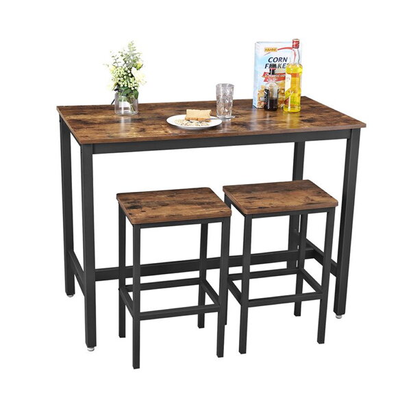 Wysoki stół z 2 stołkami barowymi, kolor czarny, rustykalny brąz