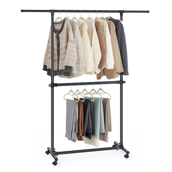 Stojak na ubrania dwupoziomowy JASON, 101-165x49x113-180cm, czarny