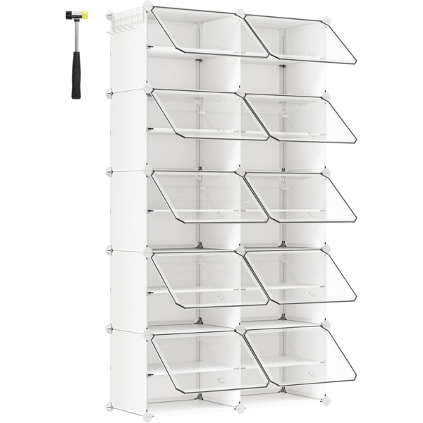 Organizer na buty KIMBERLY, 10 boksów, biały/przezroczysty