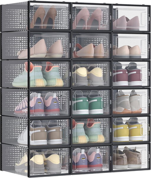Organizer na buty MARI, 18 przegródek, przezroczysta/czarna