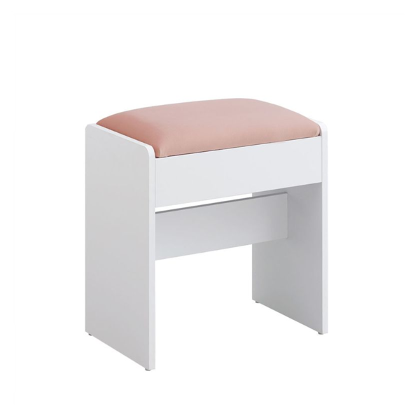 Tapicerowany taboret/krzesło VELVET do toaletki, 45×45×28,6 cm, biały/różowy